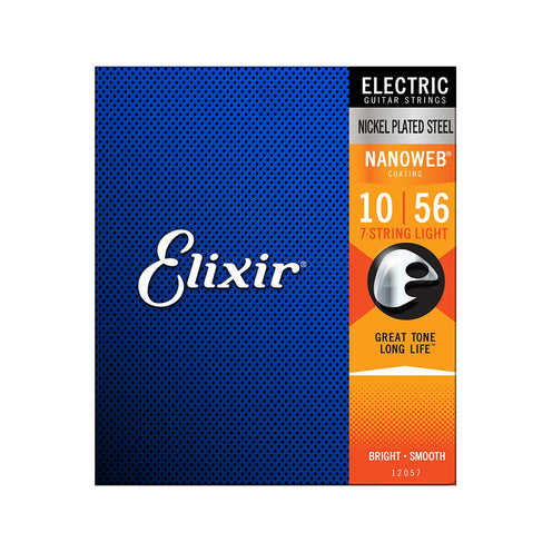 Elixir 12057 Nanoweb Light 7-String Electric Guitar Strings 010-056