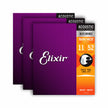 Elixir 16538 Nanoweb 80/20 Bronze Custom Light Acoustic Guitar Strings, 11-52, 3-Pack