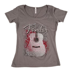 Fender Country Western Bling Ladies T-Shirt, Lt. Gray