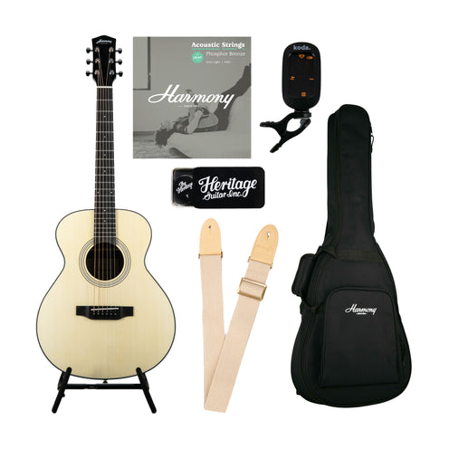 Harmony Foundation Series Terra Petite OM Acoustic Guitar Bundle, Natural Satin