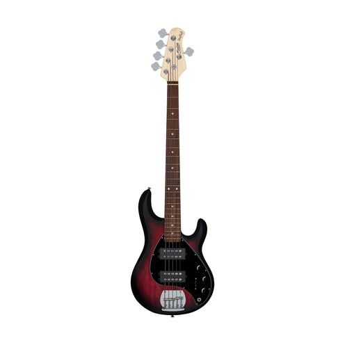 Sterling S.U.B Series Ray5 HH 5-String Electric Bass Guitar, Jatoba FB, Ruby Red Burst Satin